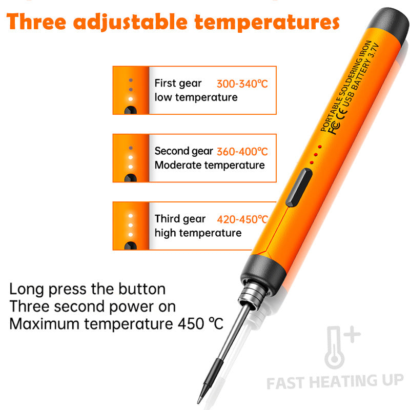 5V USB mini soldering iron and replacement tips - Red