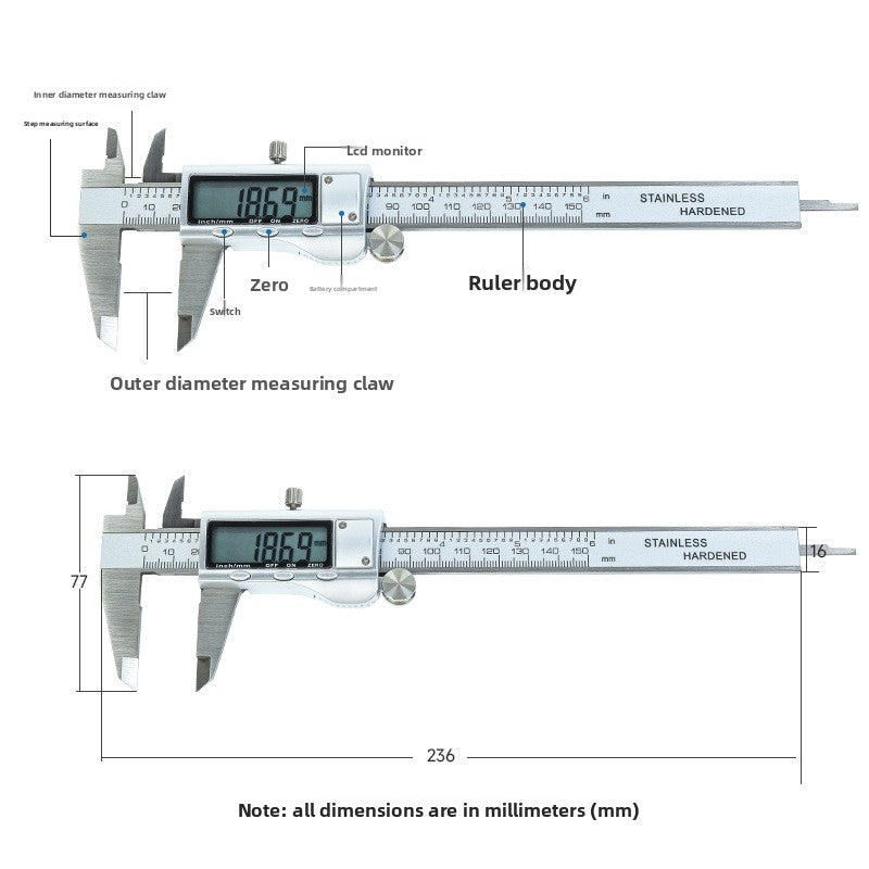 Stainless steel digital caliper